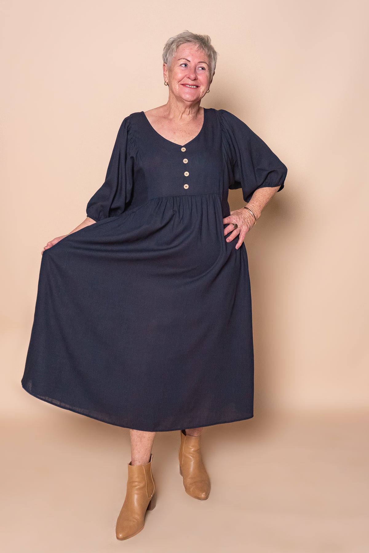 Emery Midi Dress in Navy