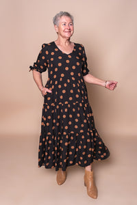 Gayle Polka Dot Midi Dress in Black