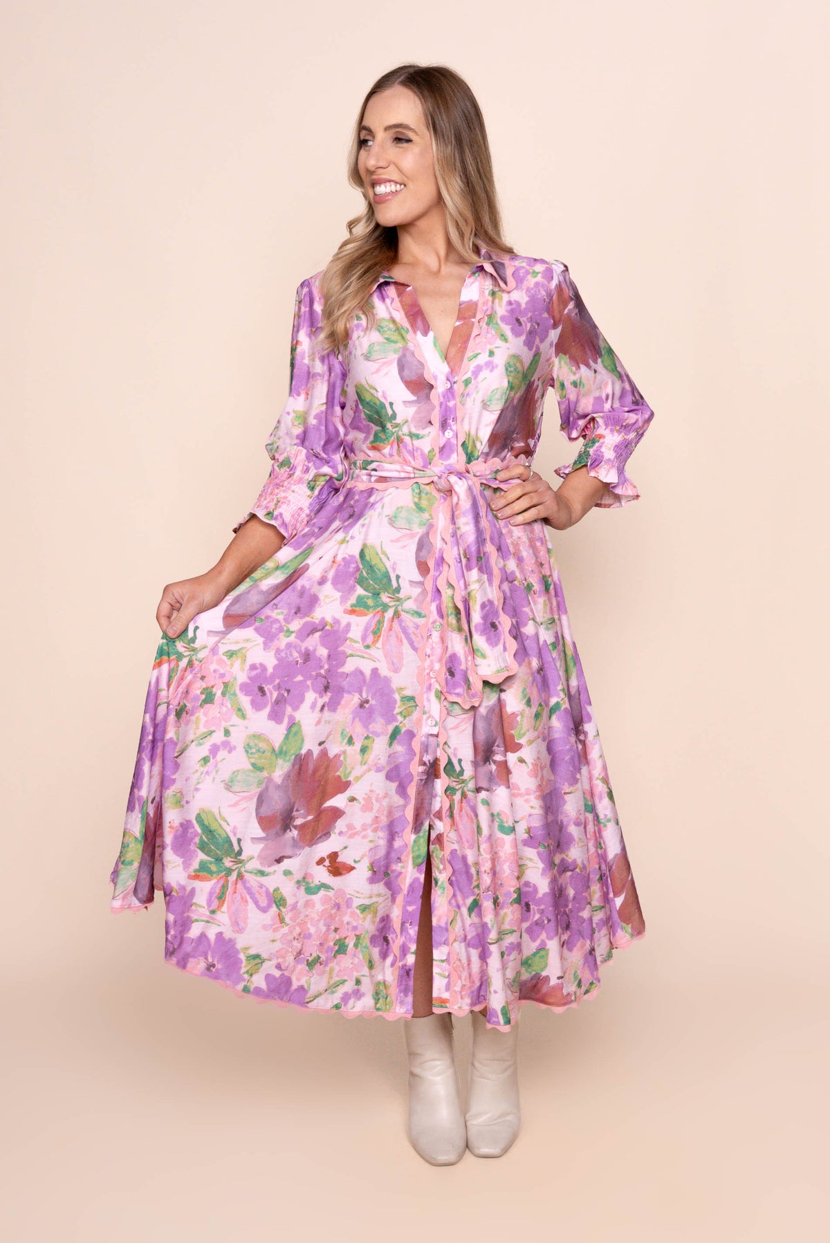 Nelsa Midi Dress in Pink Multi