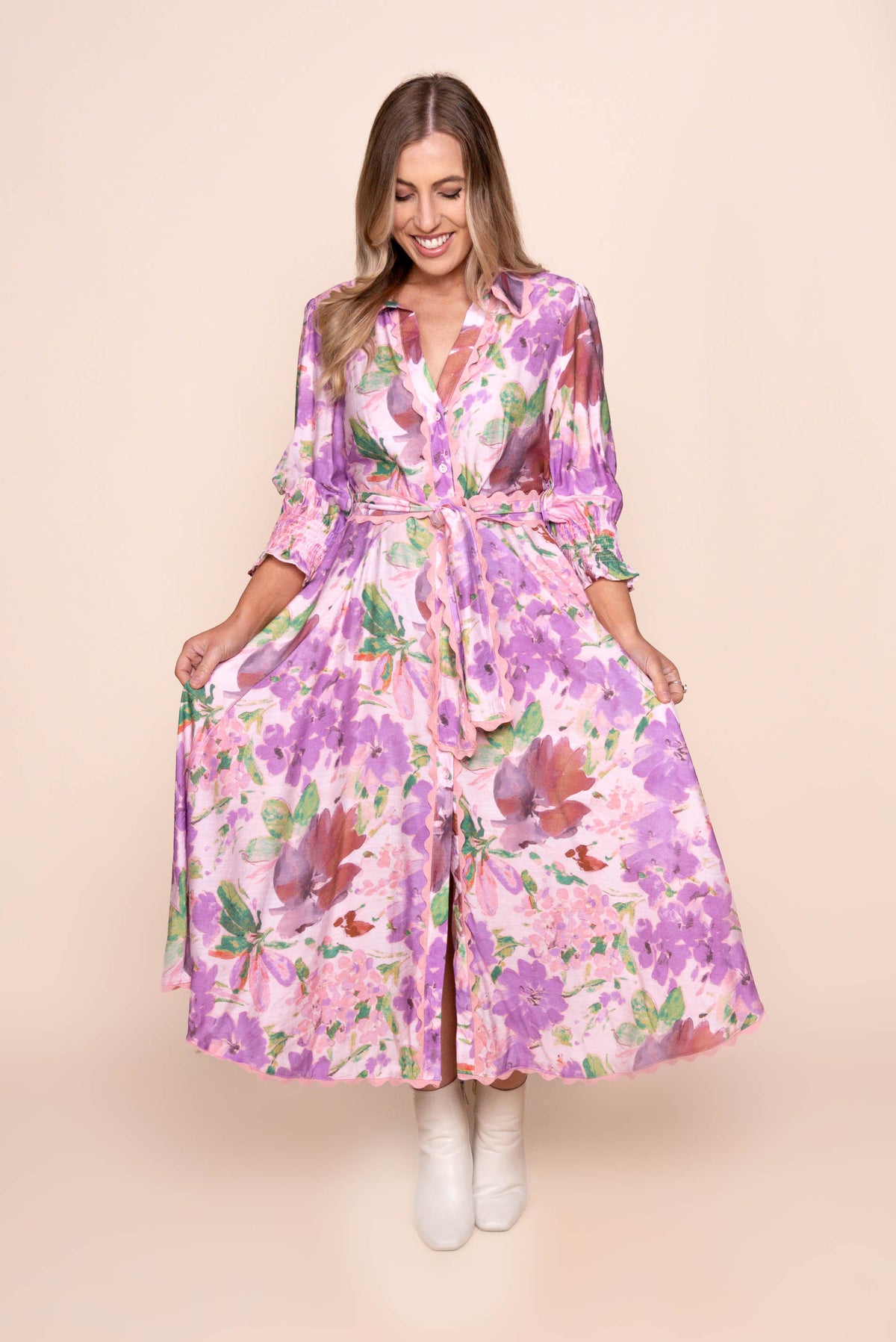Nelsa Midi Dress in Pink Multi