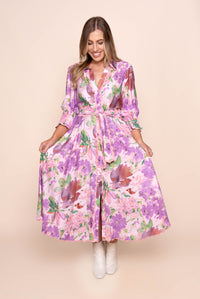 Nelsa Midi Dress in Pink Multi