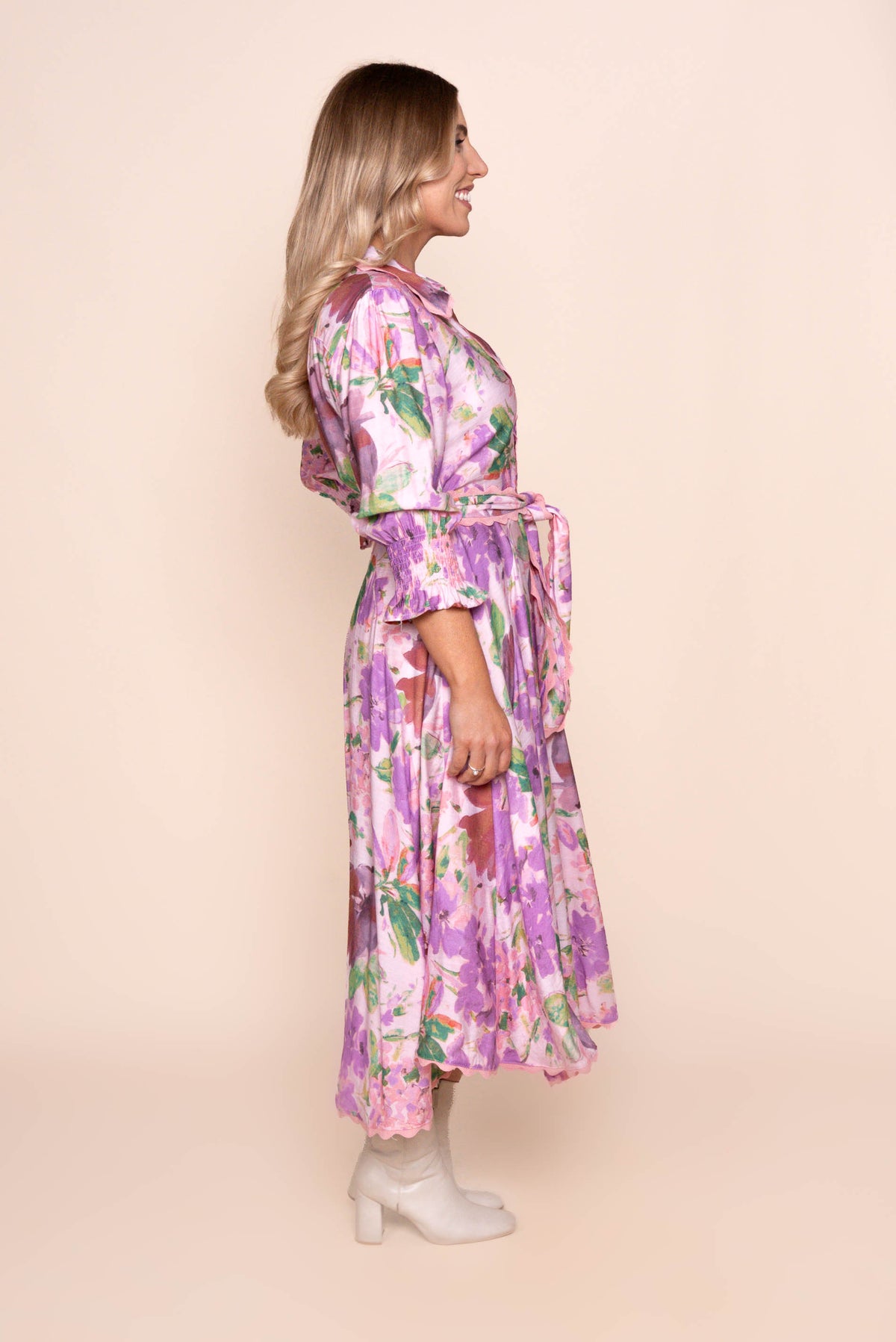Nelsa Midi Dress in Pink Multi