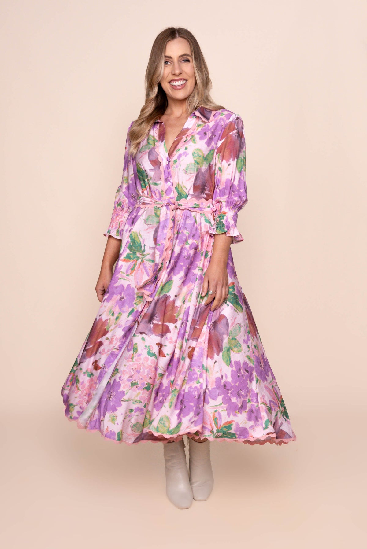 Nelsa Midi Dress in Pink Multi