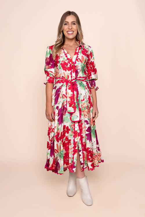 Nelsa Midi Dress in Raspberry Multi