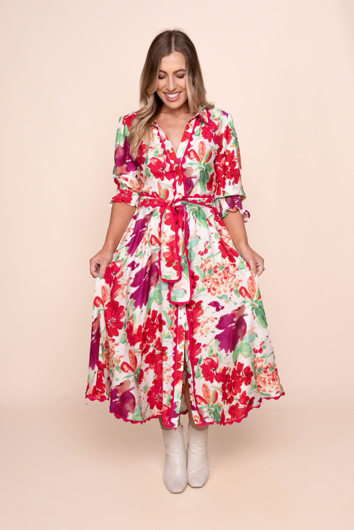 Nelsa Midi Dress in Raspberry Multi