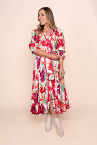 Nelsa Midi Dress in Raspberry Multi