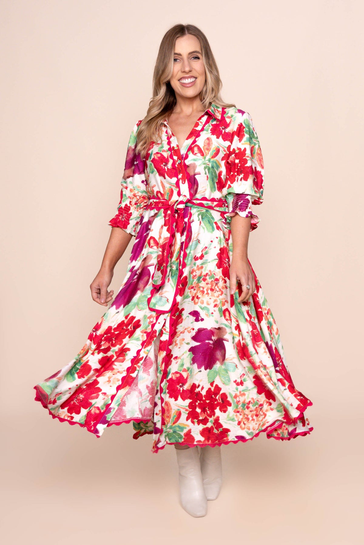 Nelsa Midi Dress in Raspberry Multi
