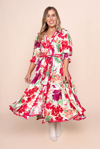 Nelsa Midi Dress in Raspberry Multi