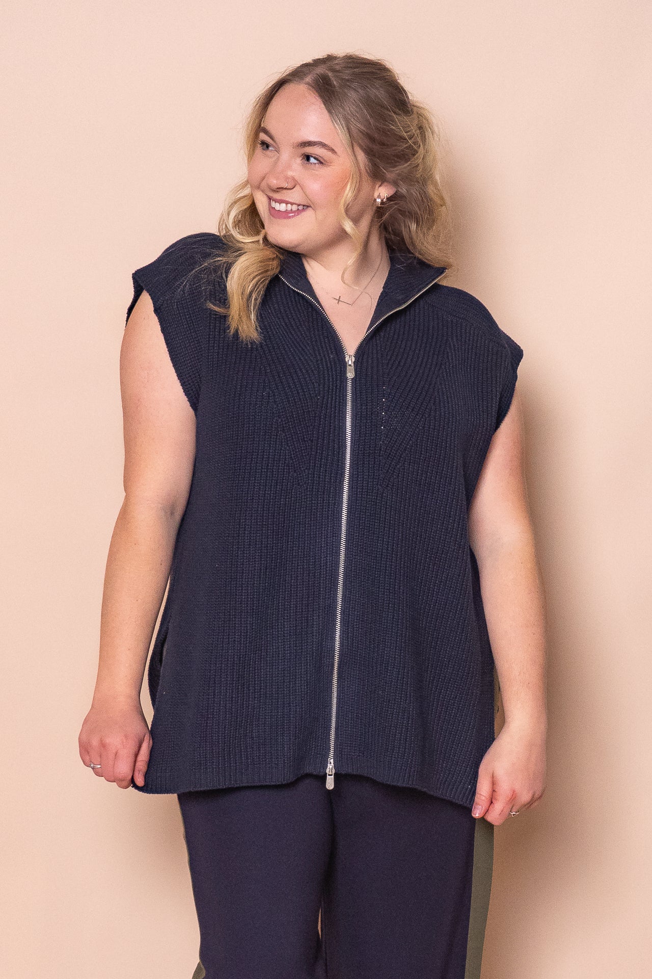 Zip Knit Vest in Navy - Foxwood – Always Alice
