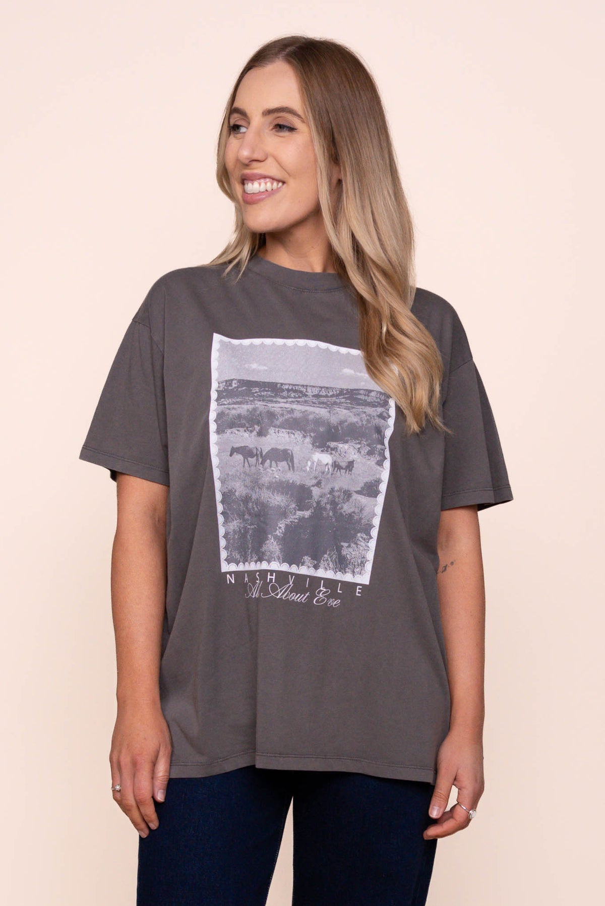 Nashville Relaxed Tee in Charcoal - All About Eve