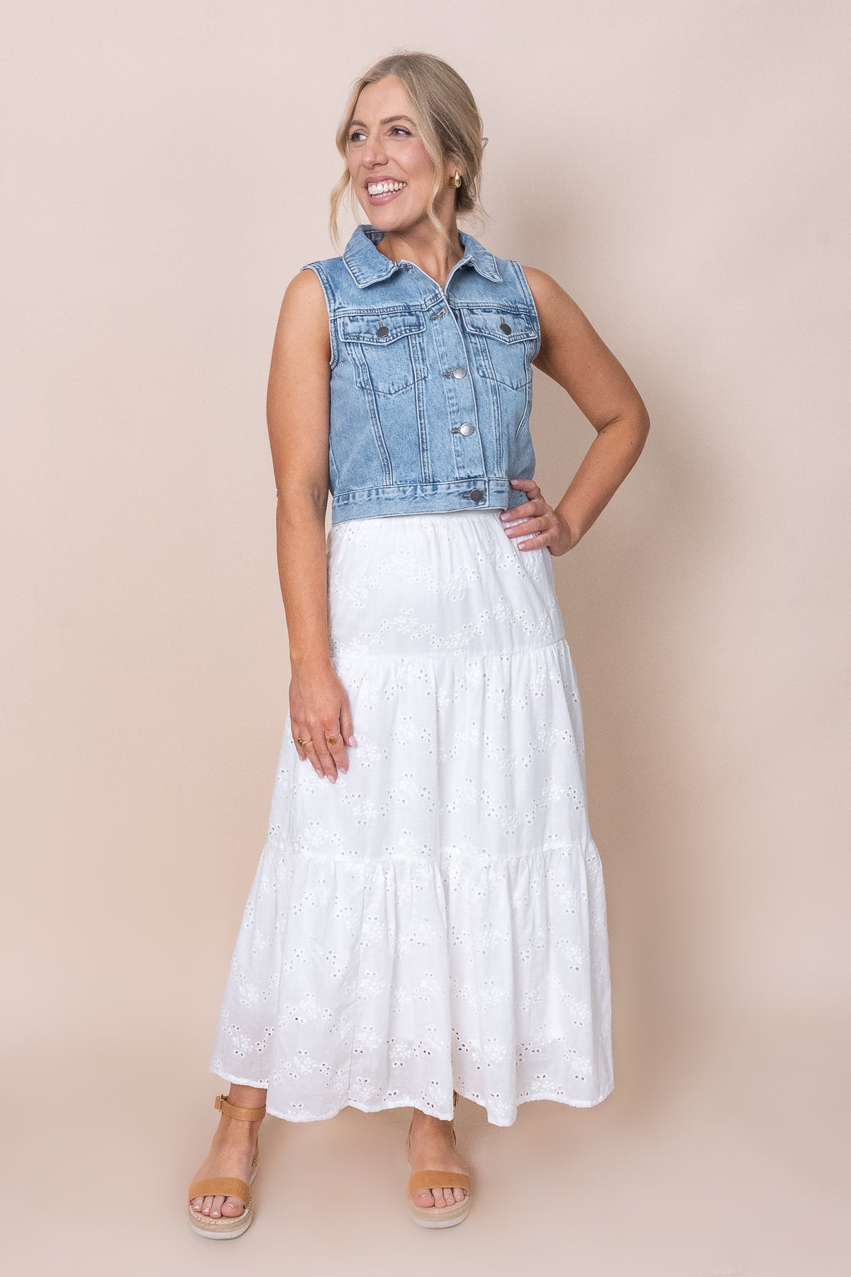 Sutton Broderie Maxi Skirt in Vintage White - All About Eve