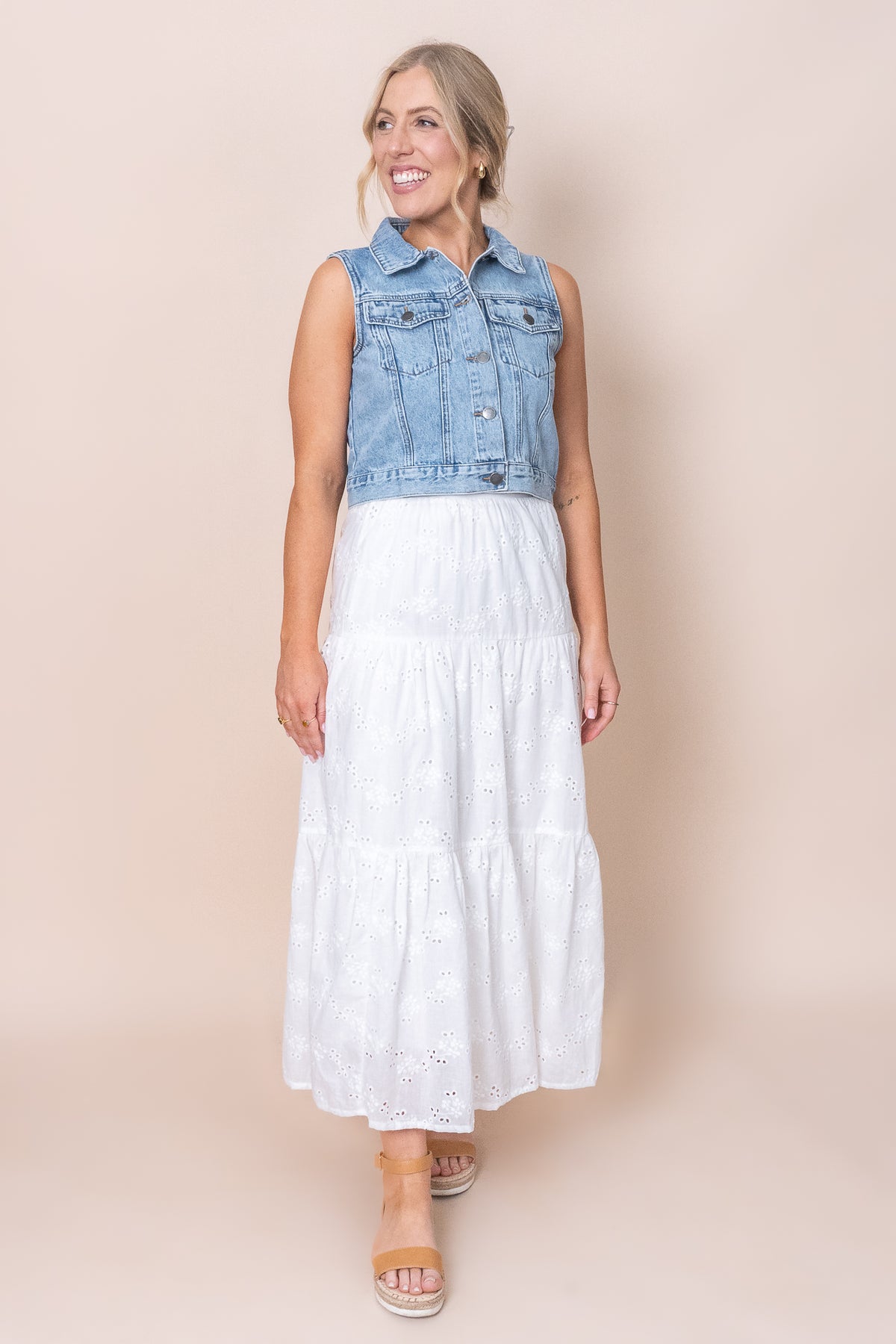 Sutton Broderie Maxi Skirt in Vintage White - All About Eve