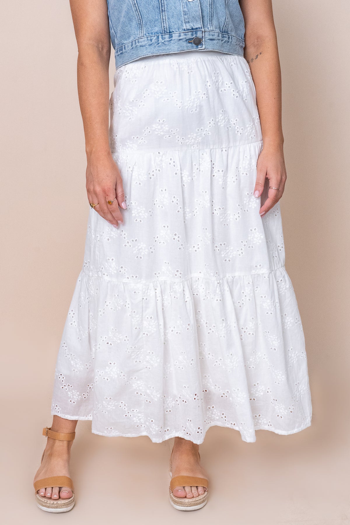 Sutton Broderie Maxi Skirt in Vintage White - All About Eve