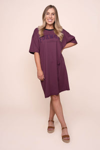 Intention Contrast Tee Dress in Plum - Foxwood