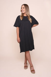 Simplified Tee Dress in Washed Black - Foxwood