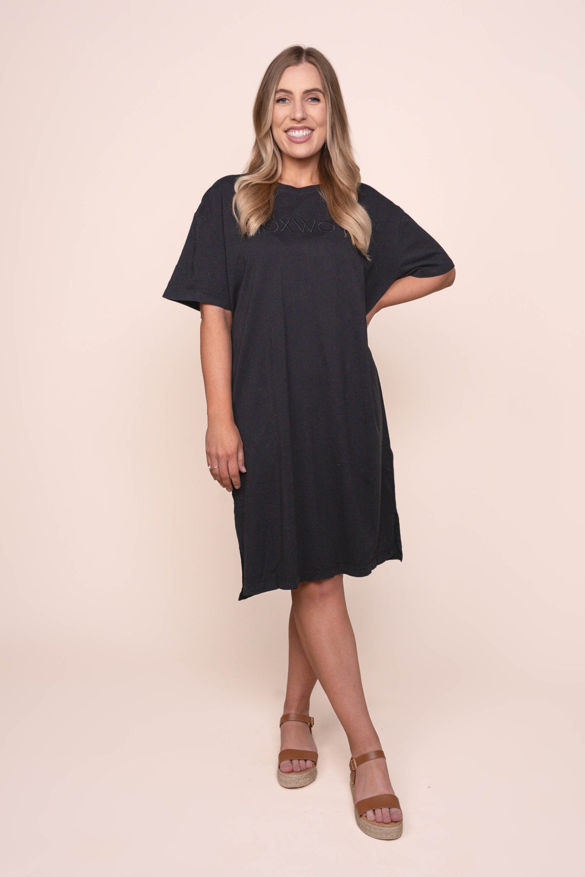 Simplified Tee Dress in Washed Black - Foxwood
