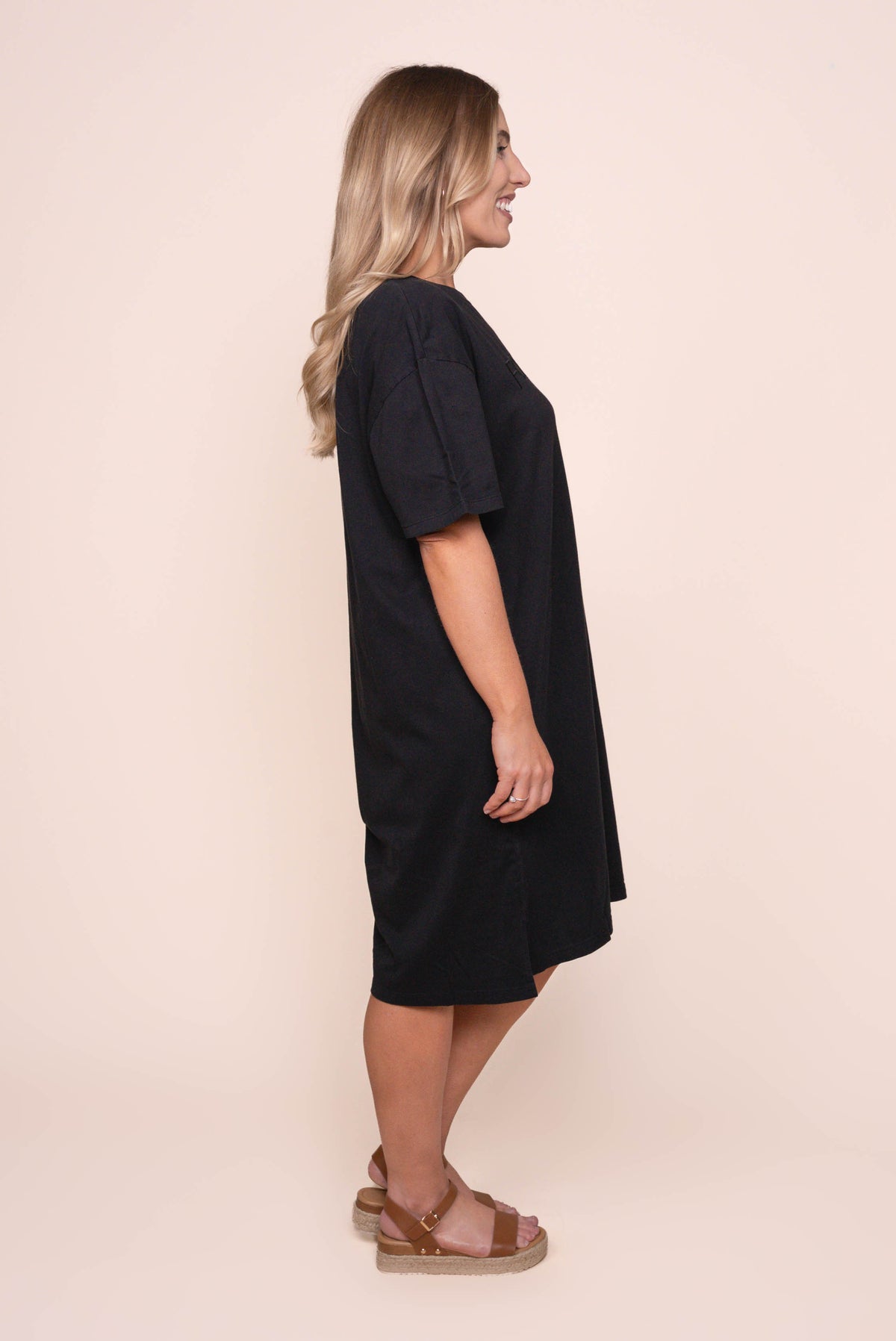 Simplified Tee Dress in Washed Black - Foxwood