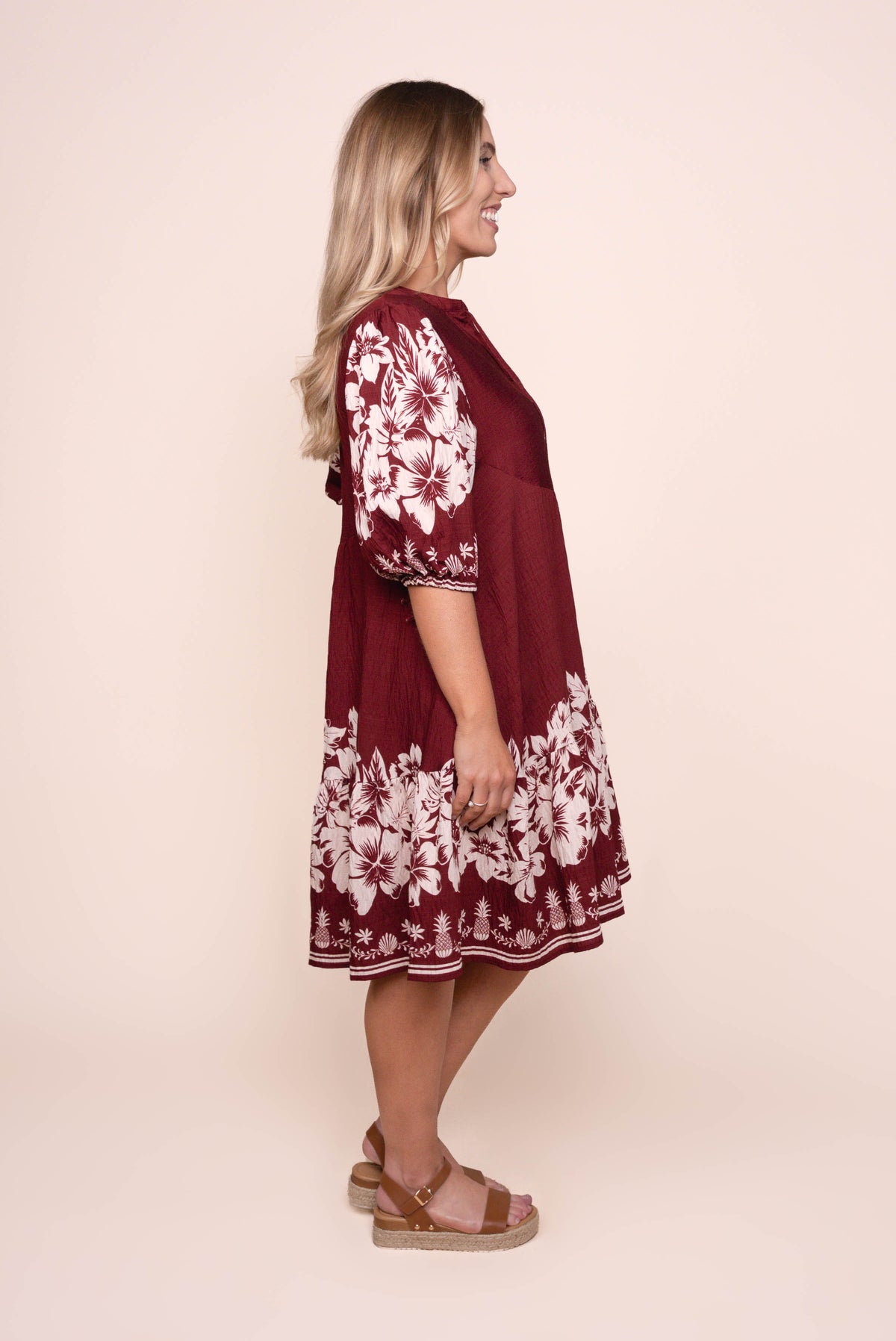 Antoni Floral Border Dress in Burgundy