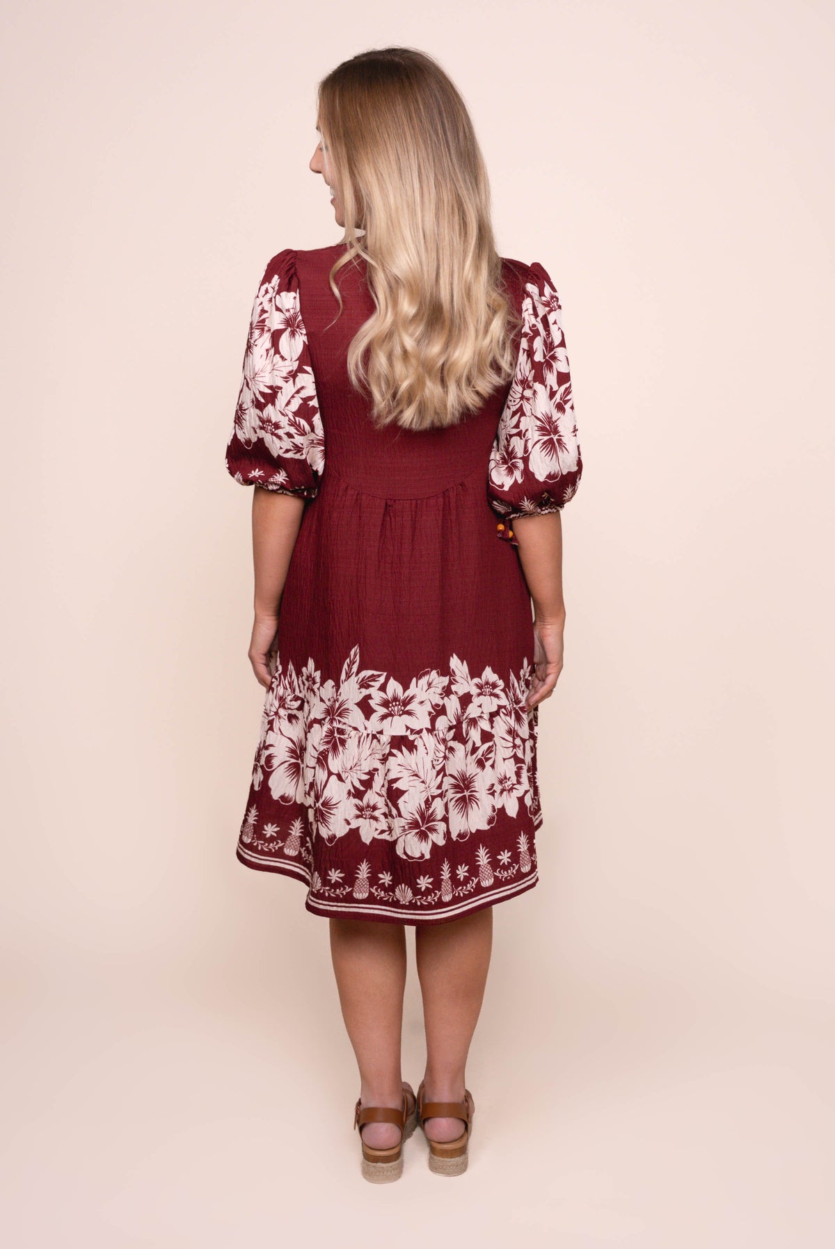 Antoni Floral Border Dress in Burgundy