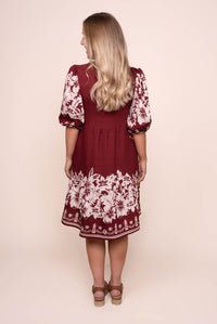 Antoni Floral Border Dress in Burgundy