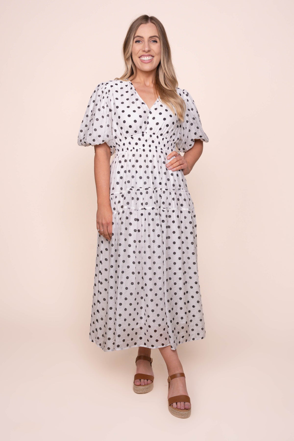 Maradona Polka Dot Midi Dress in White