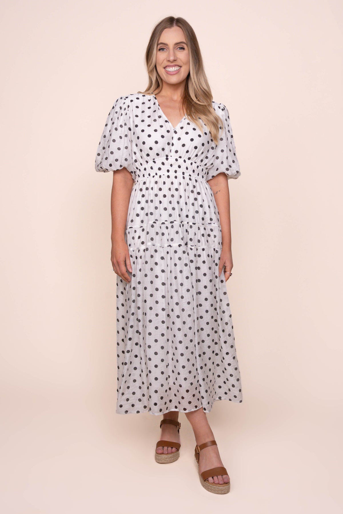 Maradona Polka Dot Midi Dress in White