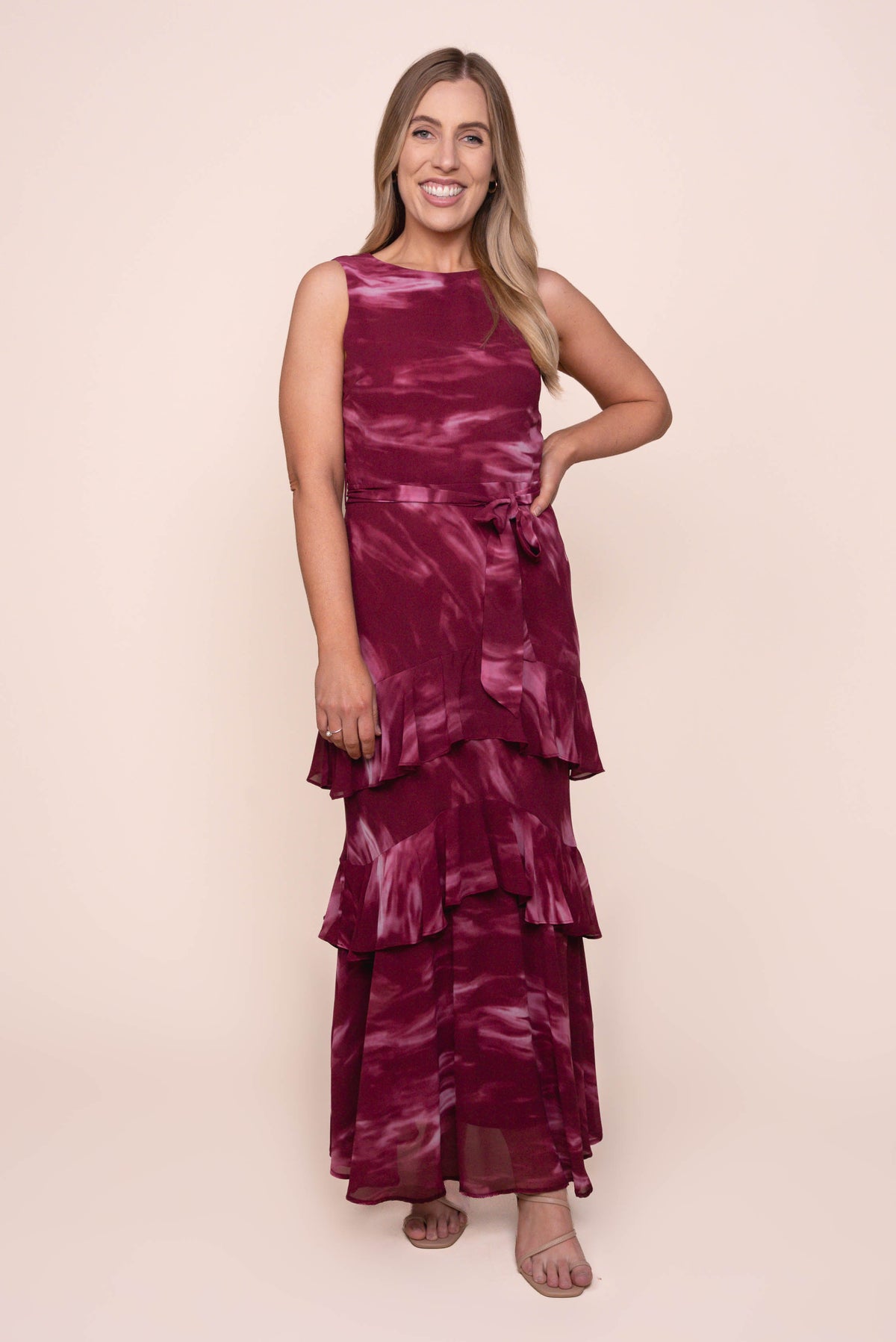 Gianna Ruffle Maxi Dress in Burgundy