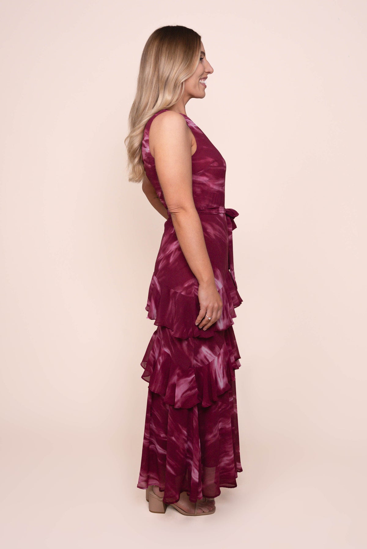 Gianna Ruffle Maxi Dress in Burgundy