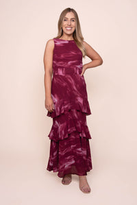 Gianna Ruffle Maxi Dress in Burgundy