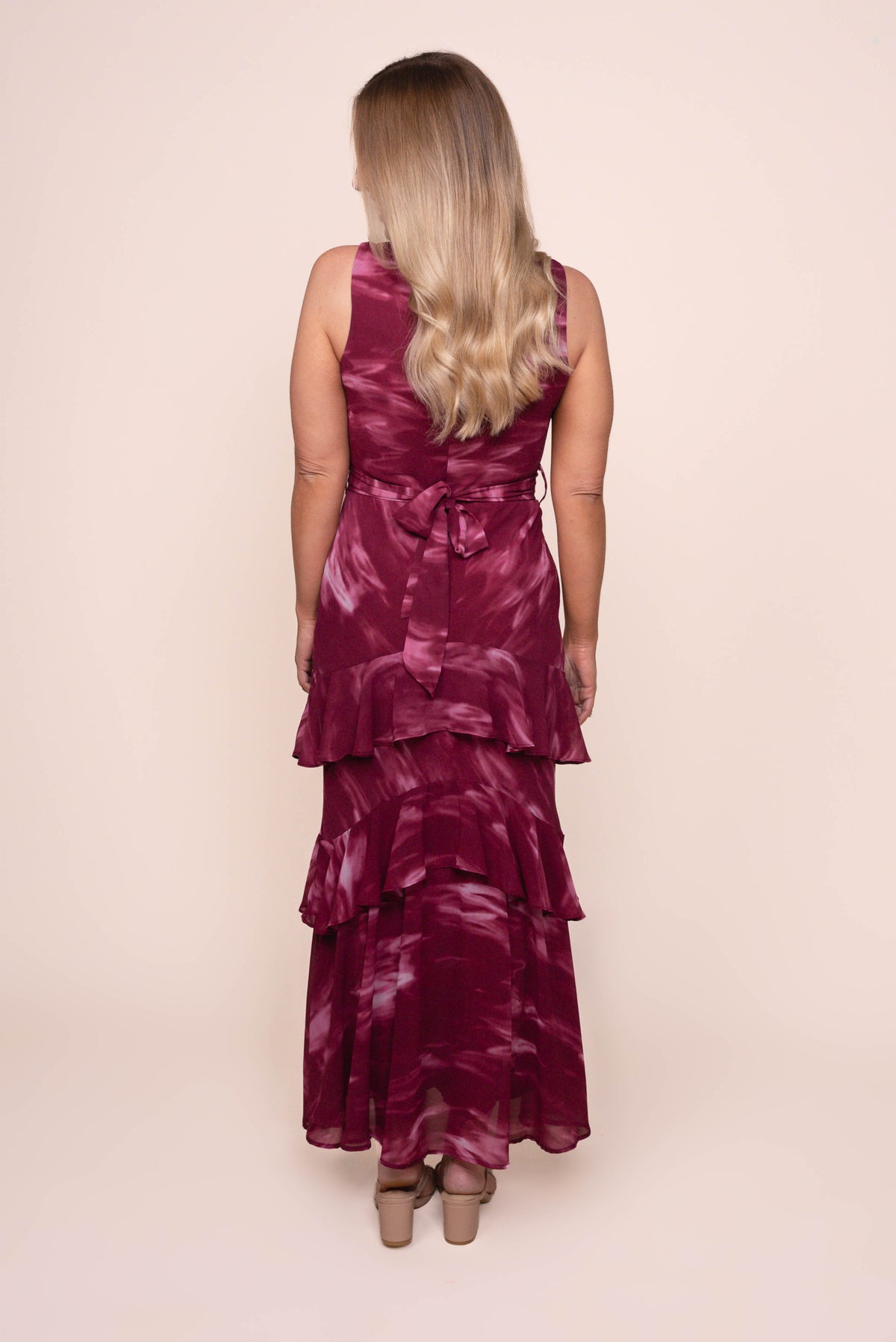Gianna Ruffle Maxi Dress in Burgundy