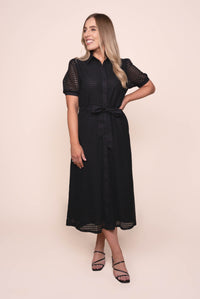 Paola Lace Shirt Midi Dress in Black
