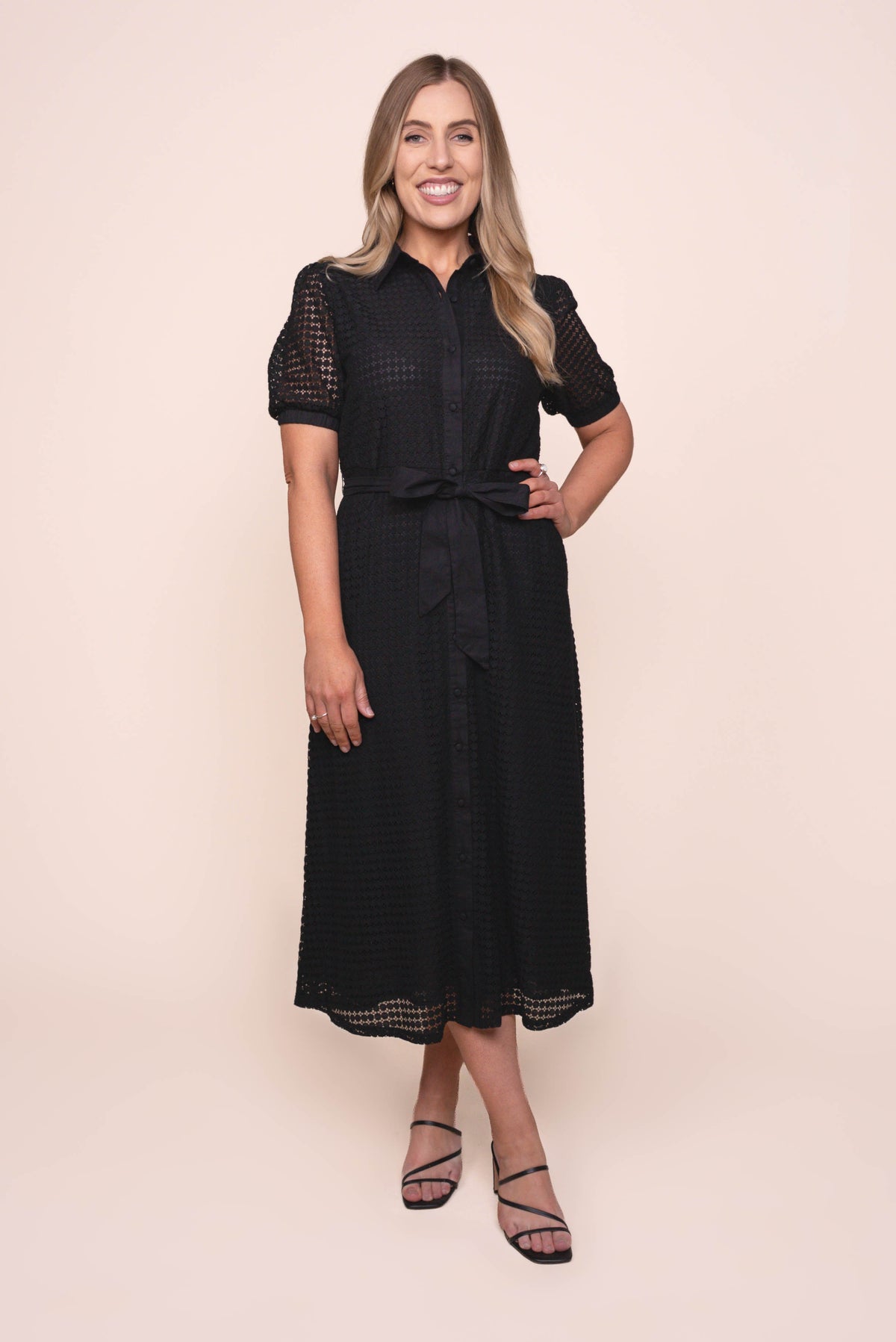 Paola Lace Shirt Midi Dress in Black
