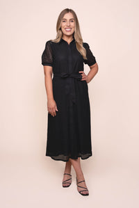 Paola Lace Shirt Midi Dress in Black