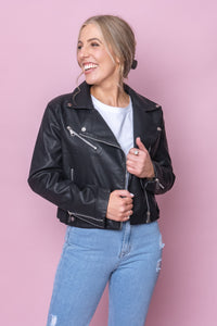 Maeve Faux Leather Jacket in Black