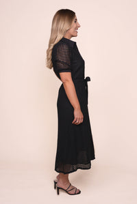 Paola Lace Shirt Midi Dress in Black