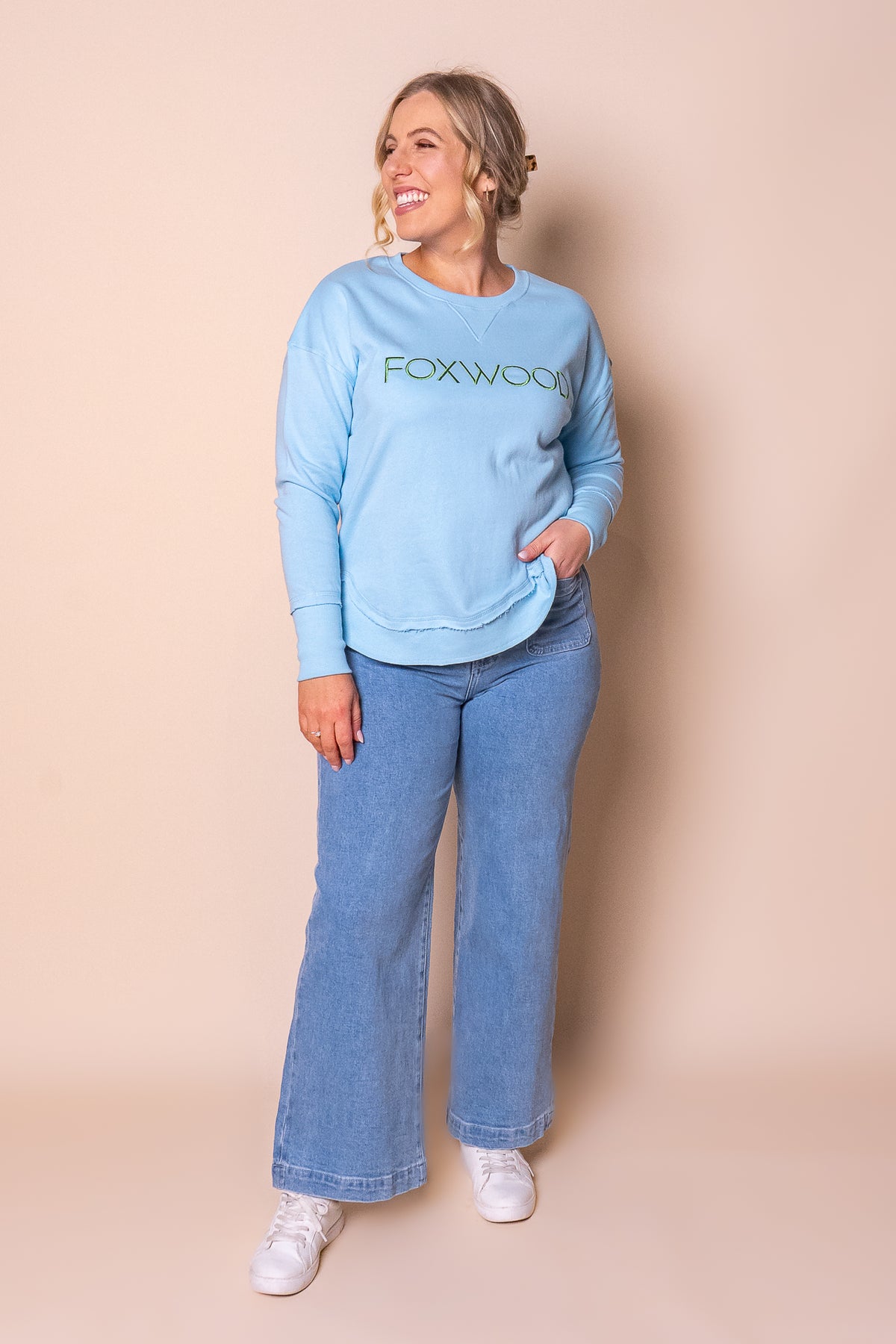 Simplified Metallic Crew in Light Blue/Lime - Foxwood