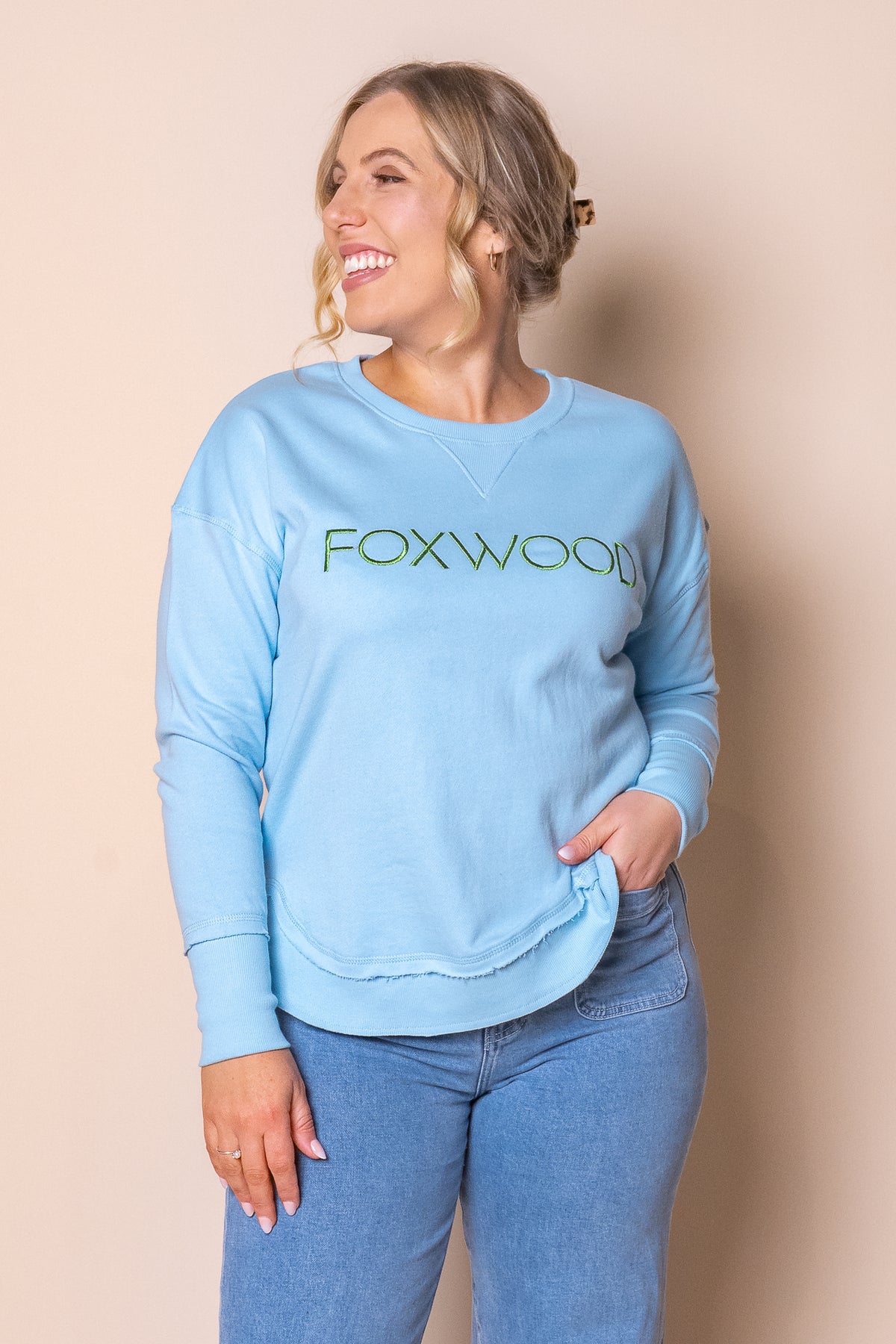 Simplified Metallic Crew in Light Blue/Lime - Foxwood
