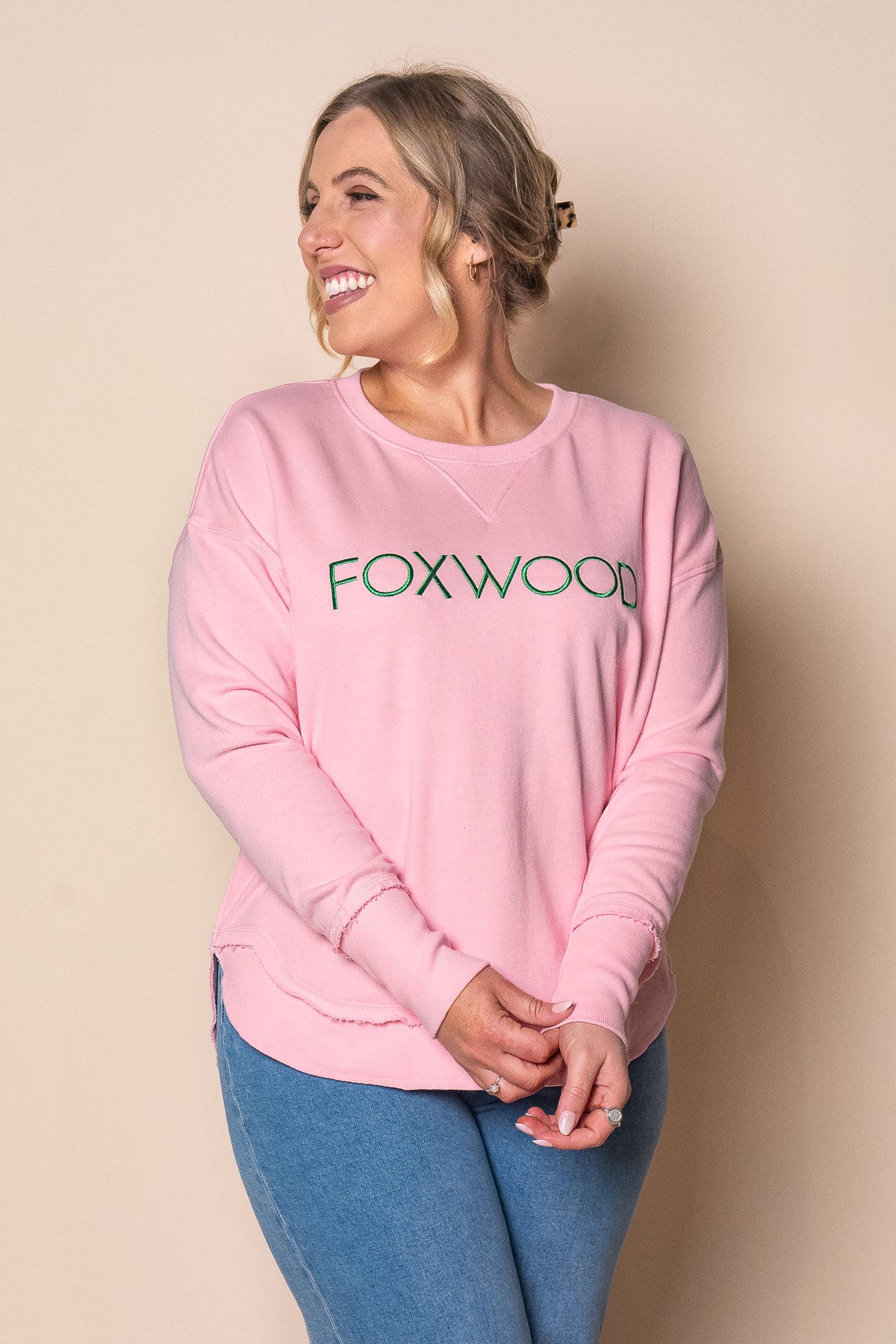 Simplified Metallic Crew in Pink/Emerald - Foxwood