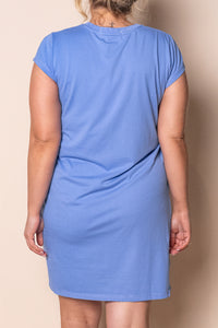 Signature Embroidery Tee Dress in Neon Blue - Foxwood
