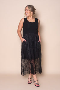 Ora Lace Midi Dress in Black