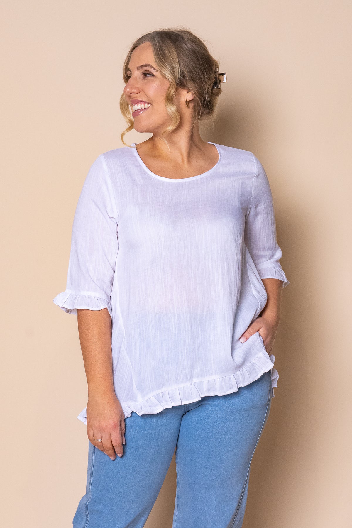 Lorin Ruffle Top in White