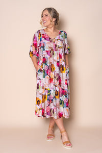 Simona Midi Dress in Pink Multi