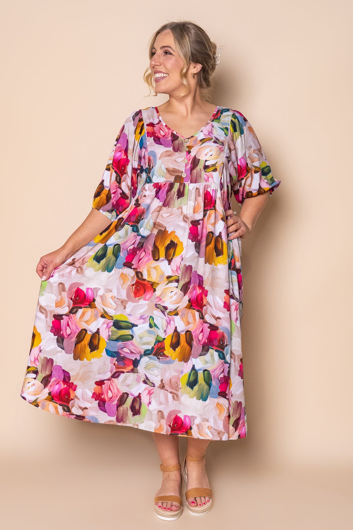 Simona Midi Dress in Pink Multi