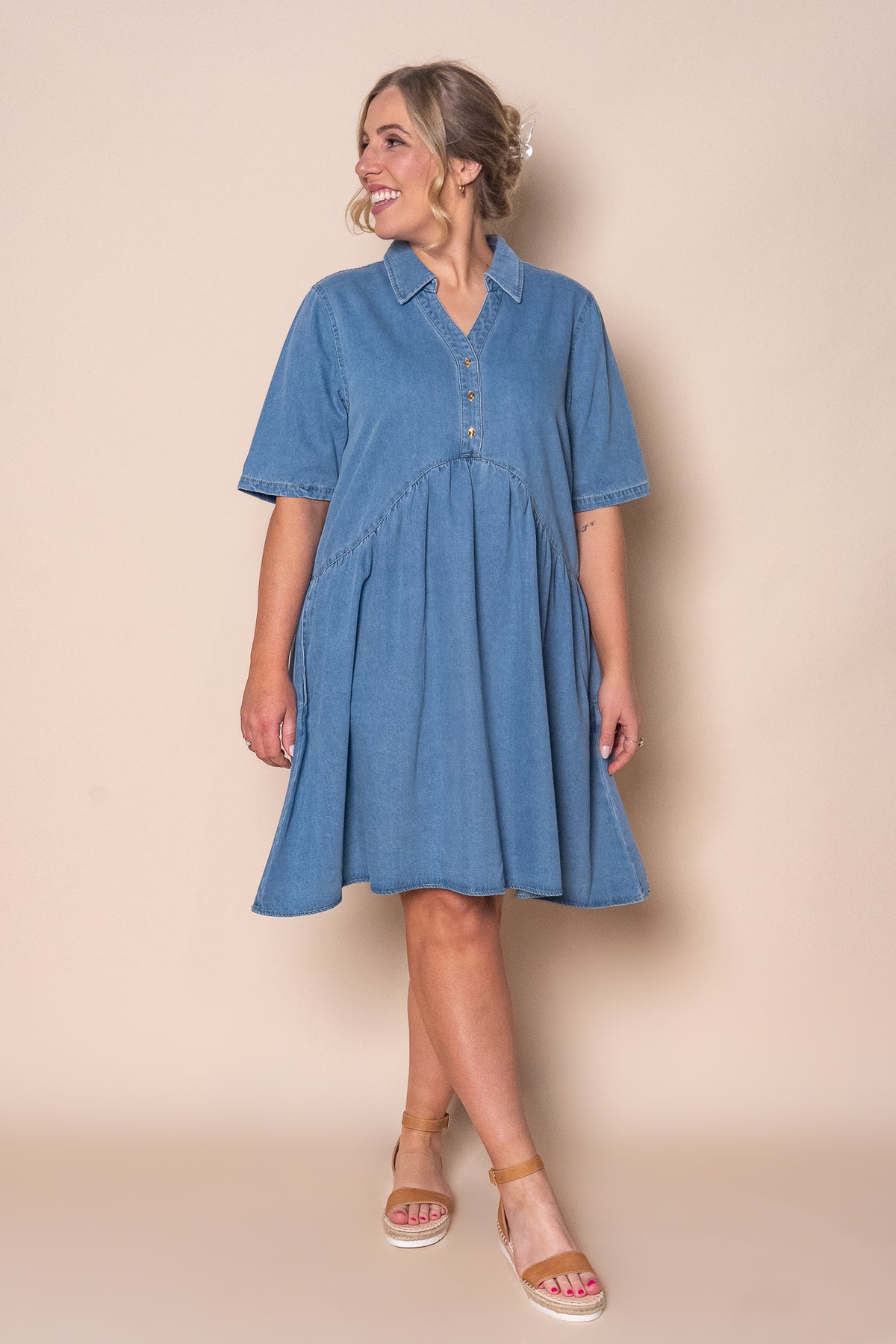 Cecily Denim Dress in Mid Blue