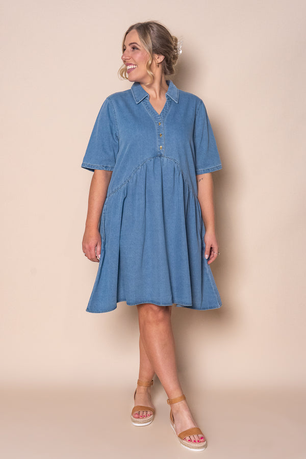 Cecily Denim Dress in Mid Blue