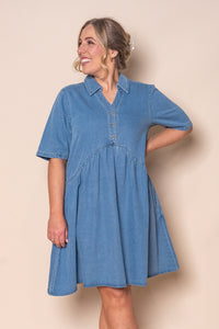 Cecily Denim Dress in Mid Blue