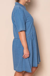 Cecily Denim Dress in Mid Blue