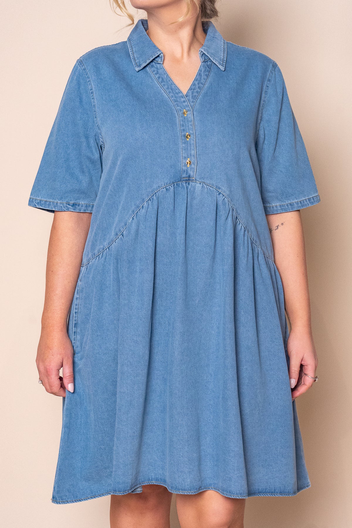 Cecily Denim Dress in Mid Blue