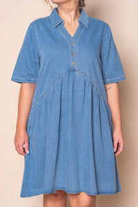 Cecily Denim Dress in Mid Blue