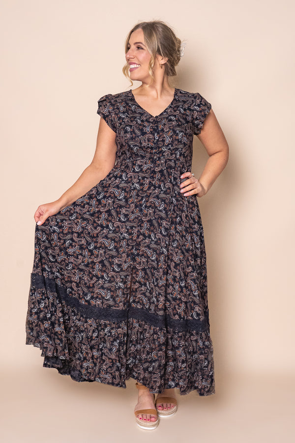 Jennie Paisley Maxi Dress in Deep Navy